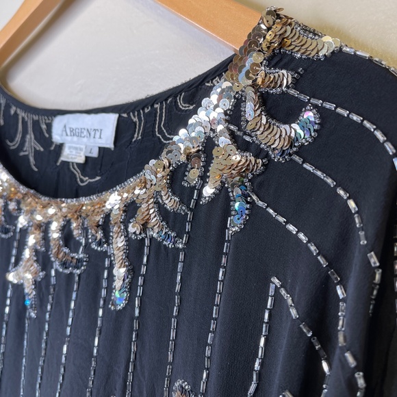 Argenti VTG Embellished Sequin Beaded Glam Dolman Sleeve Asymmetrical Hem Blouse - Picture 14 of 15